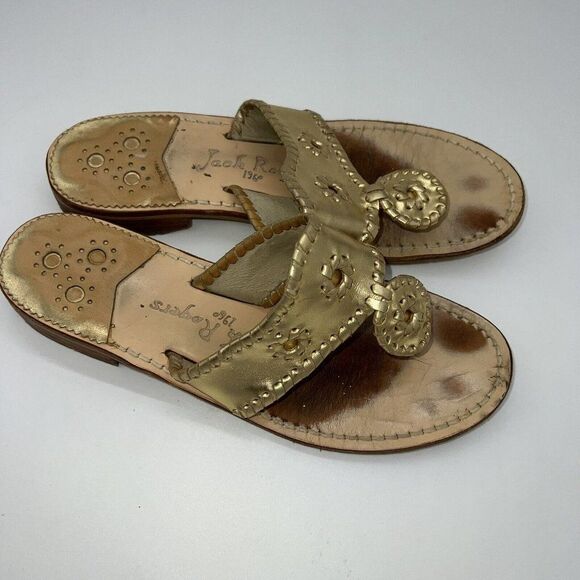 Jack Rogers Gold Hamptons Flat Sandal Size 7M - Picture 1 of 4